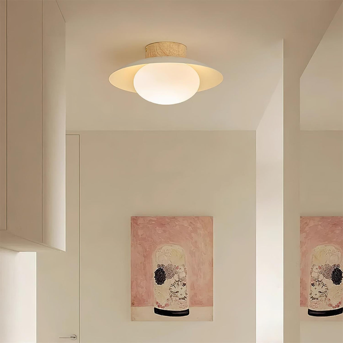 Verdora Groene vlakke plafondlamp met houten accent