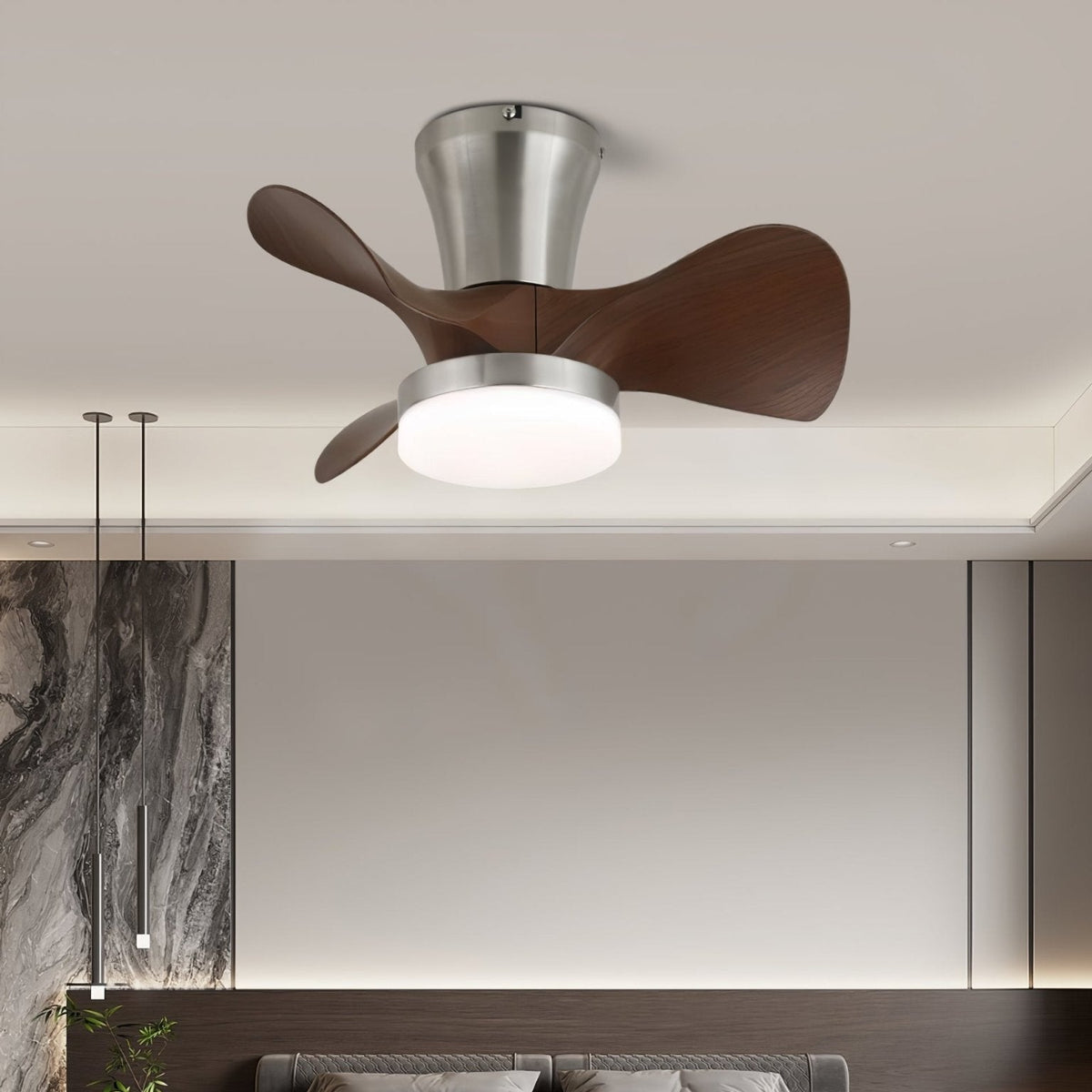 Nera Moderne plafondventilator met verlichting van walnoothout en nikkel