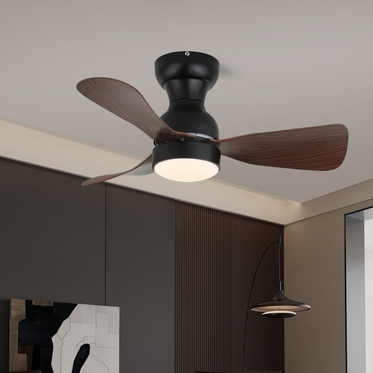 Aurdorus Moderne plafondventilator met verlichting van walnoothout