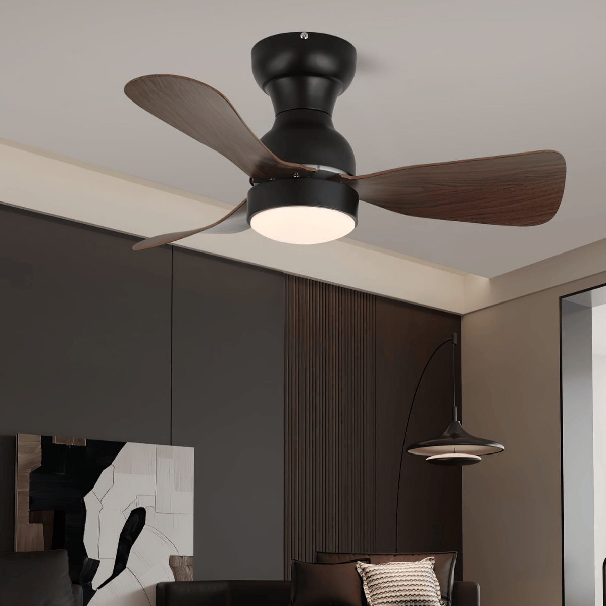Aurdorus Moderne plafondventilator met verlichting van walnoothout