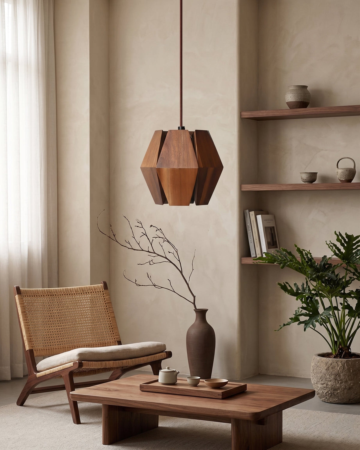 Kaden hanglamp van walnoothout