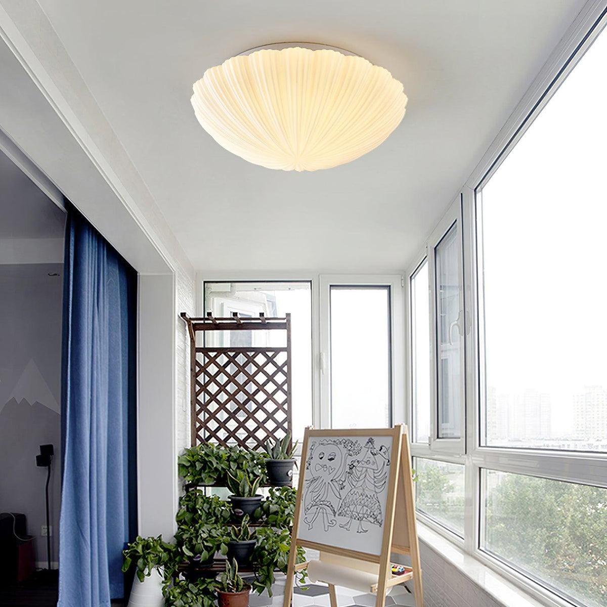 Elo plafondlamp met schelpvorm en ribbels, elegant