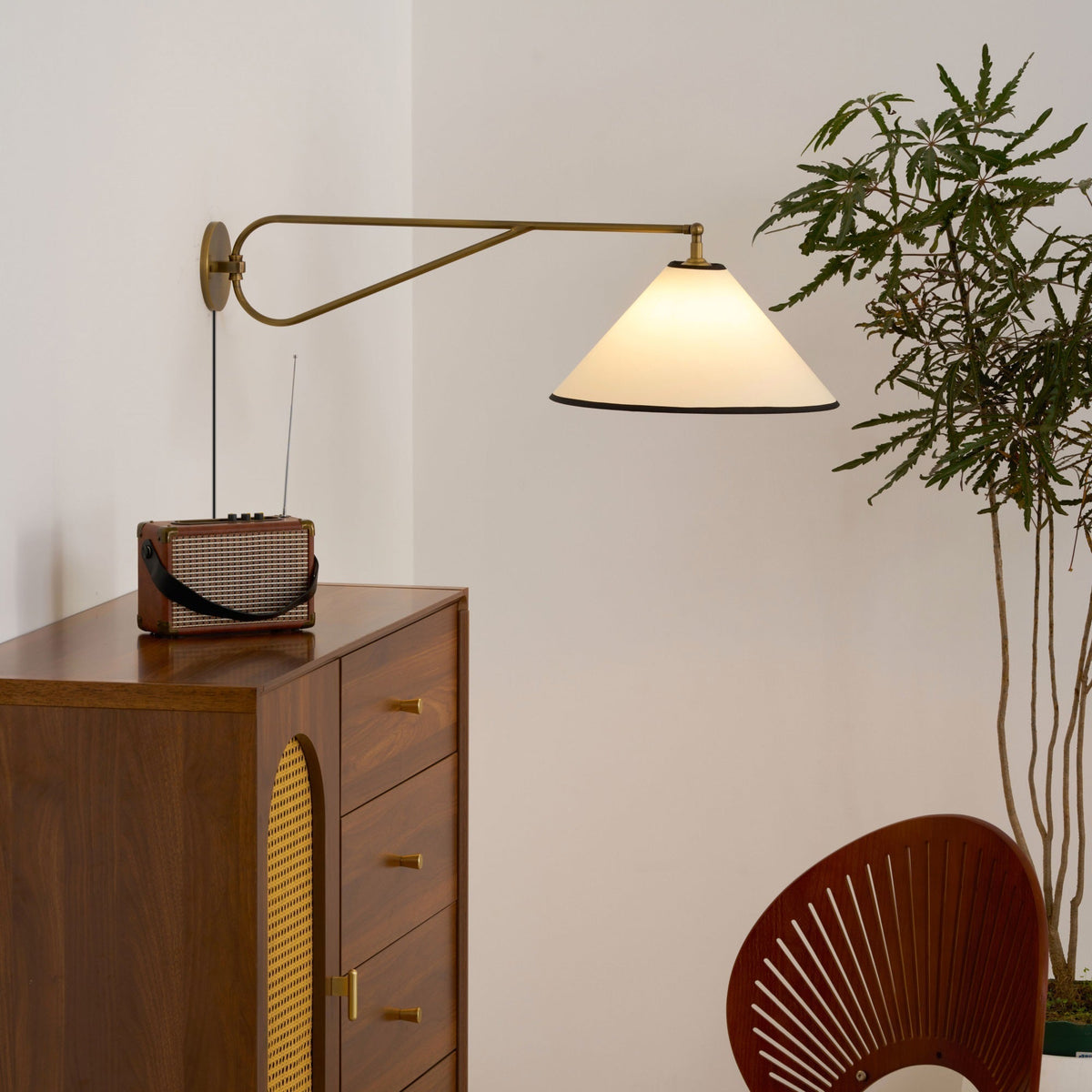 Renalaria wandlamp stoffen kap vintage met stekker voor woonkamer