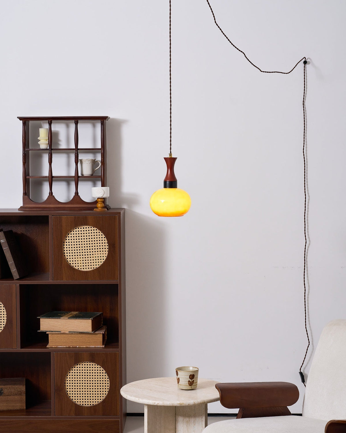 Chara hanglamp met stekker in bruin
