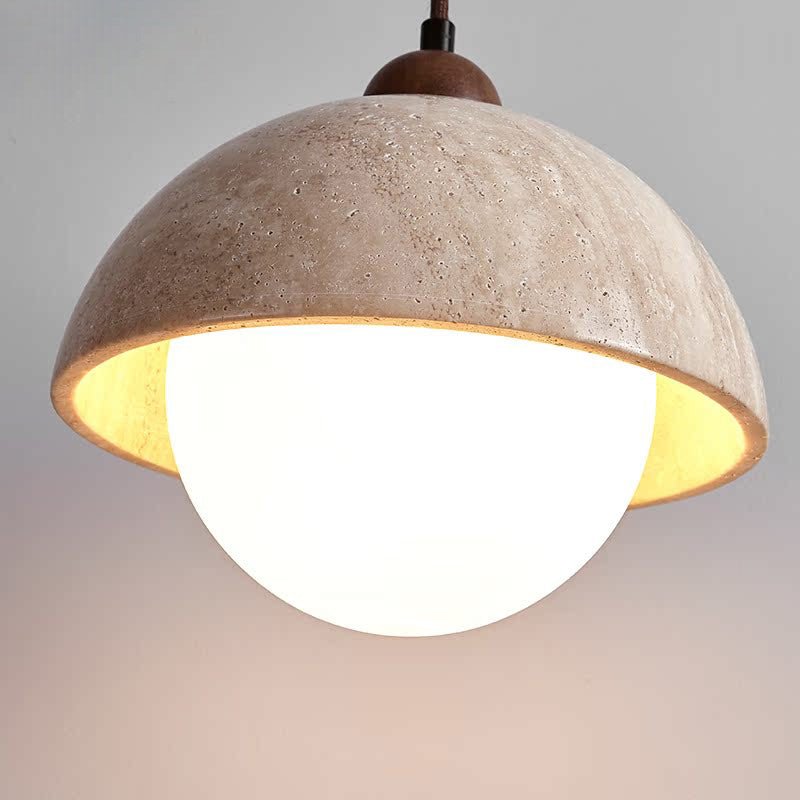 Nolven hanglamp van geel travertin en walnoot
