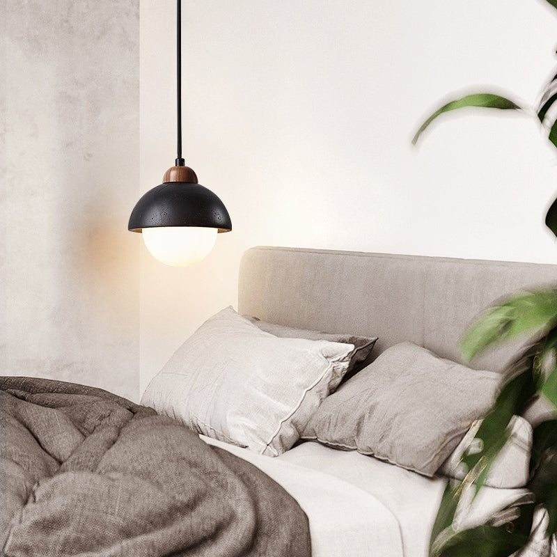 Tavoria Eenvoudig Domewood Zwart Travertin Hanglamp