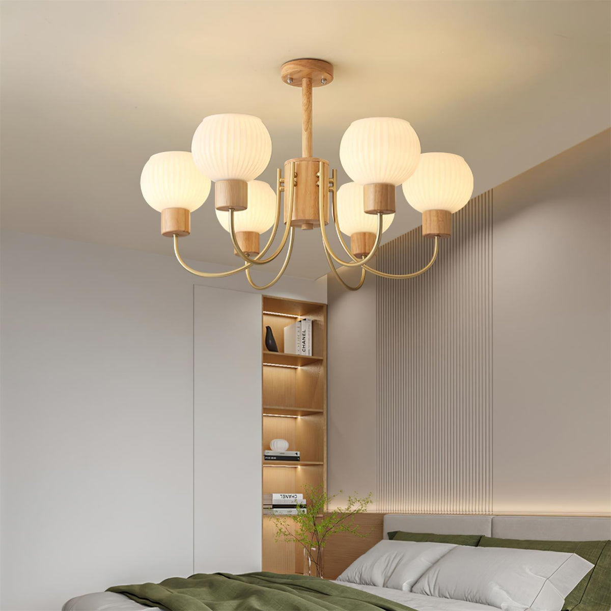 Sylorine Kroonluchter Houten 6 Lichtpunten Elegante glas