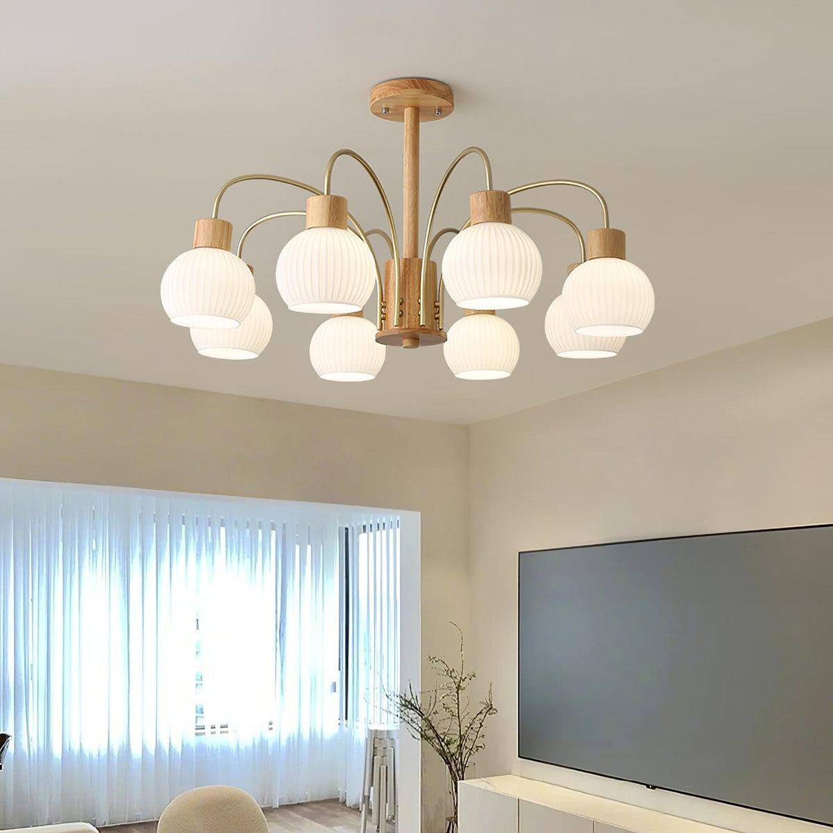 Sylorine Kroonluchter Houten 6 Lichtpunten Elegante glas
