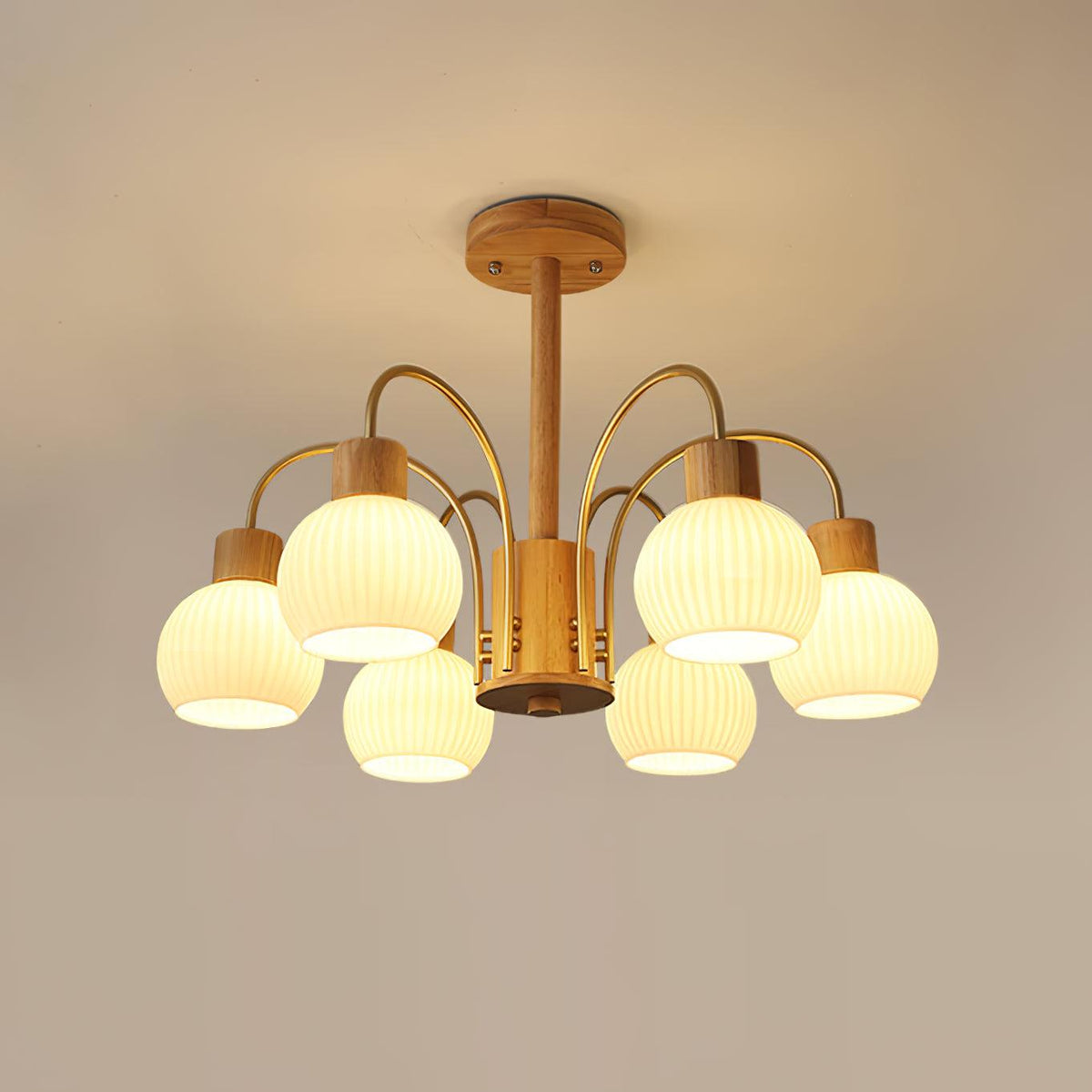 Sylorine Kroonluchter Houten 6 Lichtpunten Elegante glas