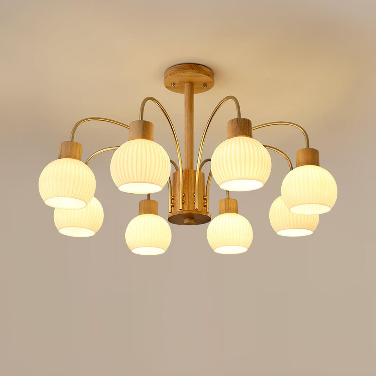 Sylorine Kroonluchter Houten 6 Lichtpunten Elegante glas