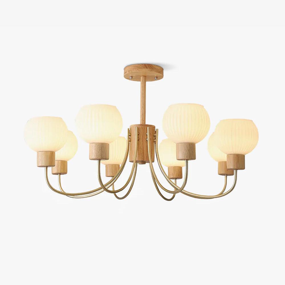 Sylorine Kroonluchter Houten 6 Lichtpunten Elegante glas