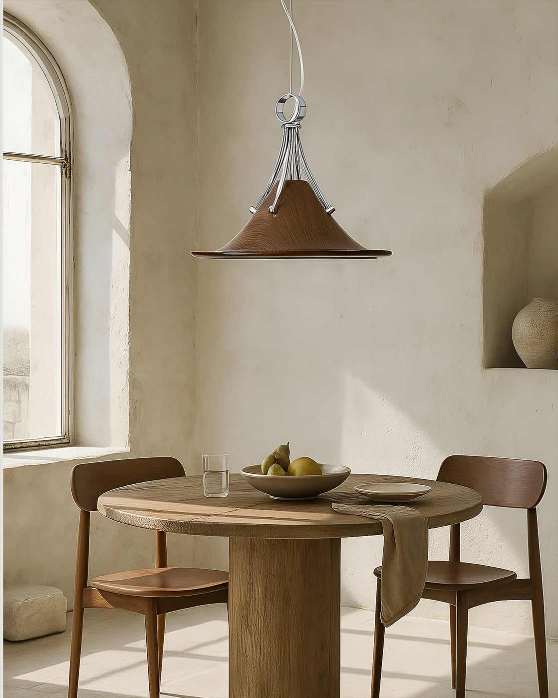 Viraorenne hanglamp van walnootkleur met chrome-afwerking