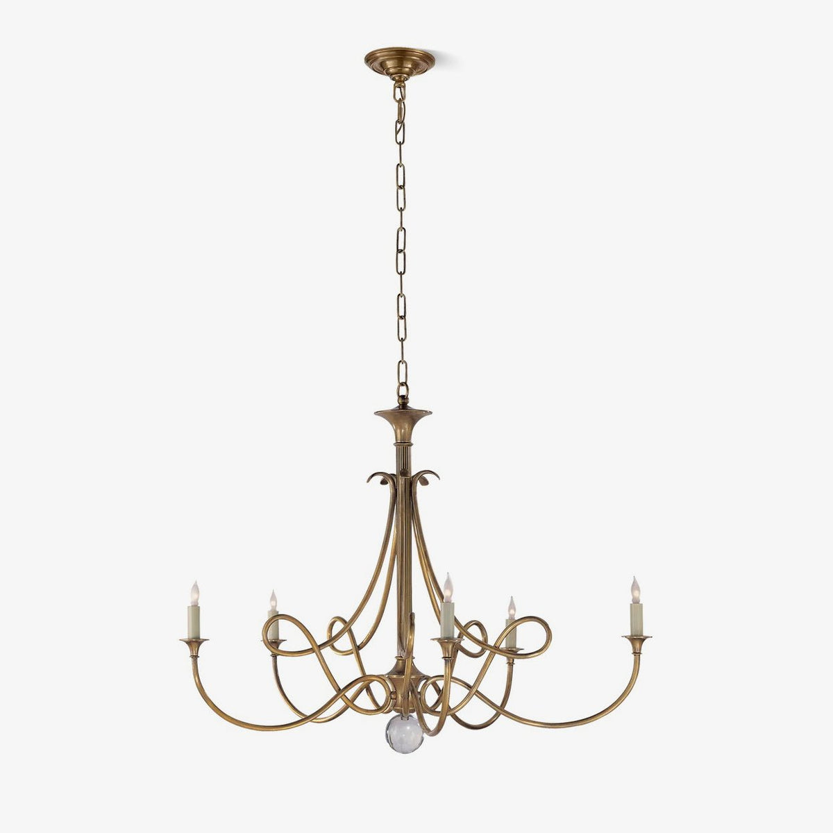 Efra kroonluchter met kristallen bol, dubbele twist in messing