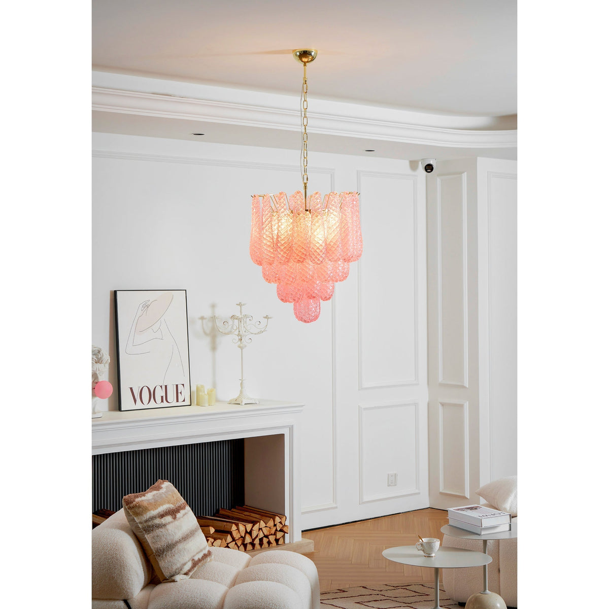 Veliena Kroonluchter Roze Murano-glasdruppels Diamantpatroon Waterval