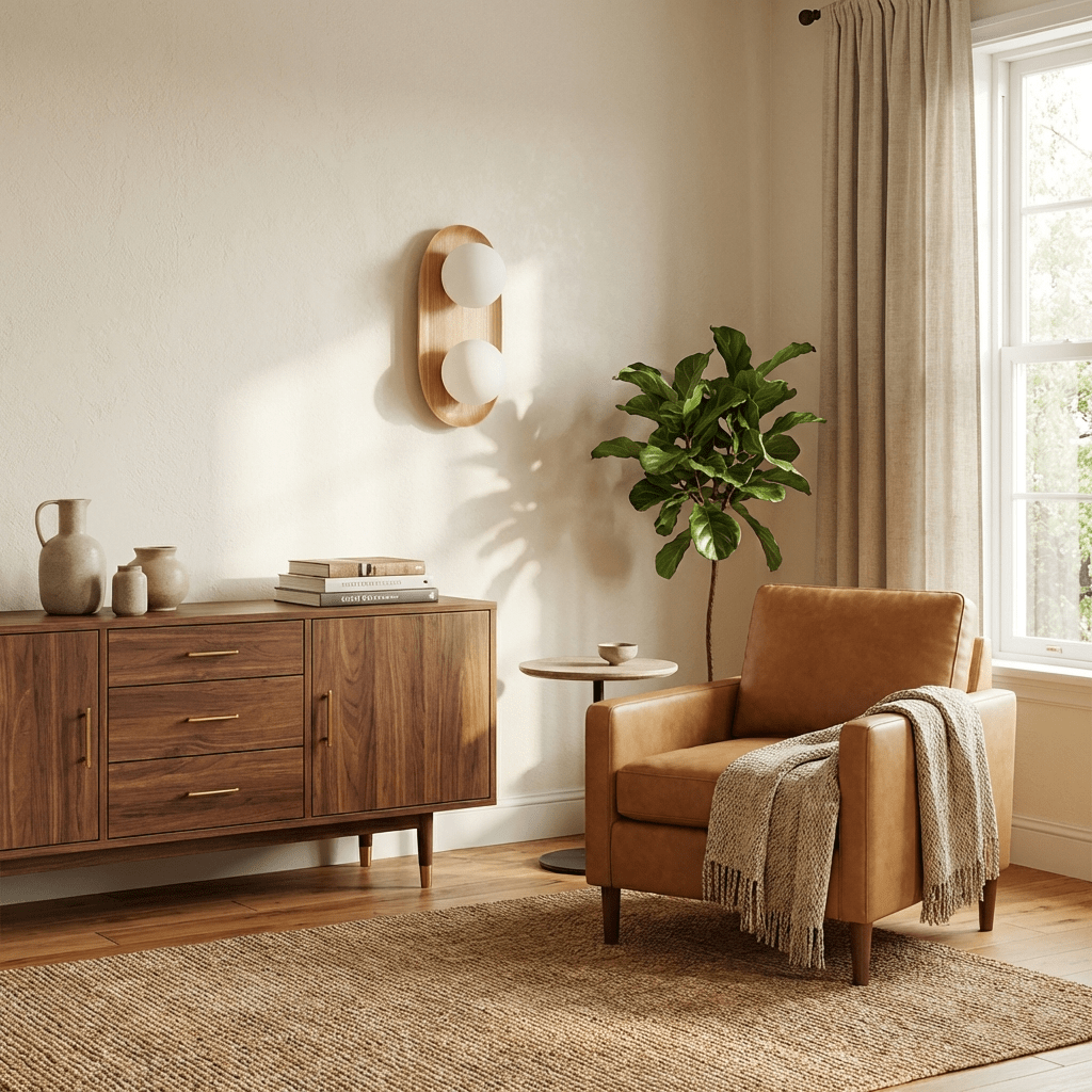 Twin Orb wandlamp met eiken achterplaat