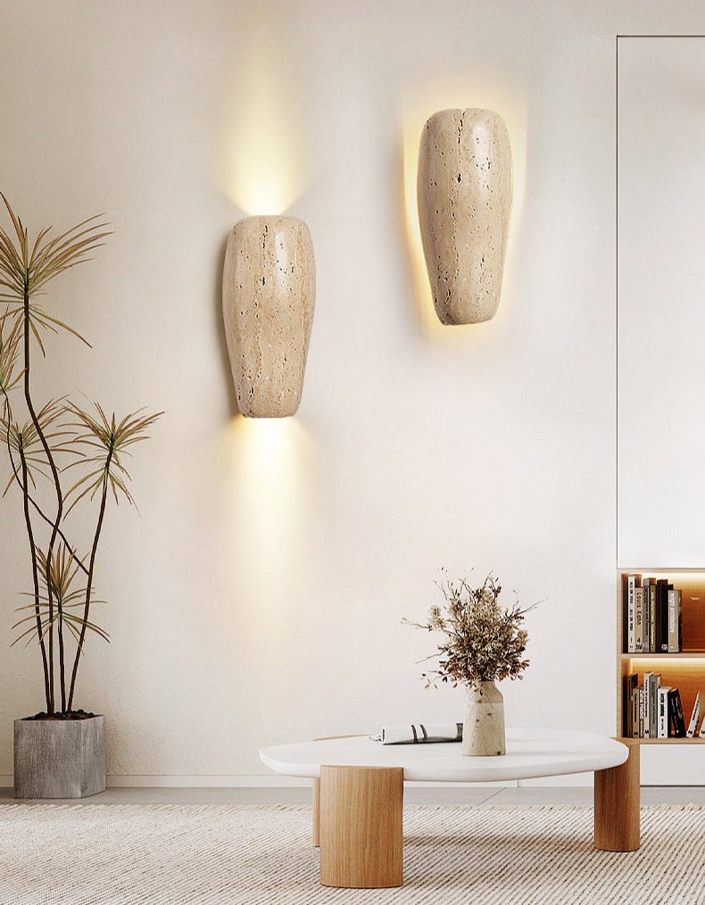 Haldenra wandlamp met aardse stenen afwerking