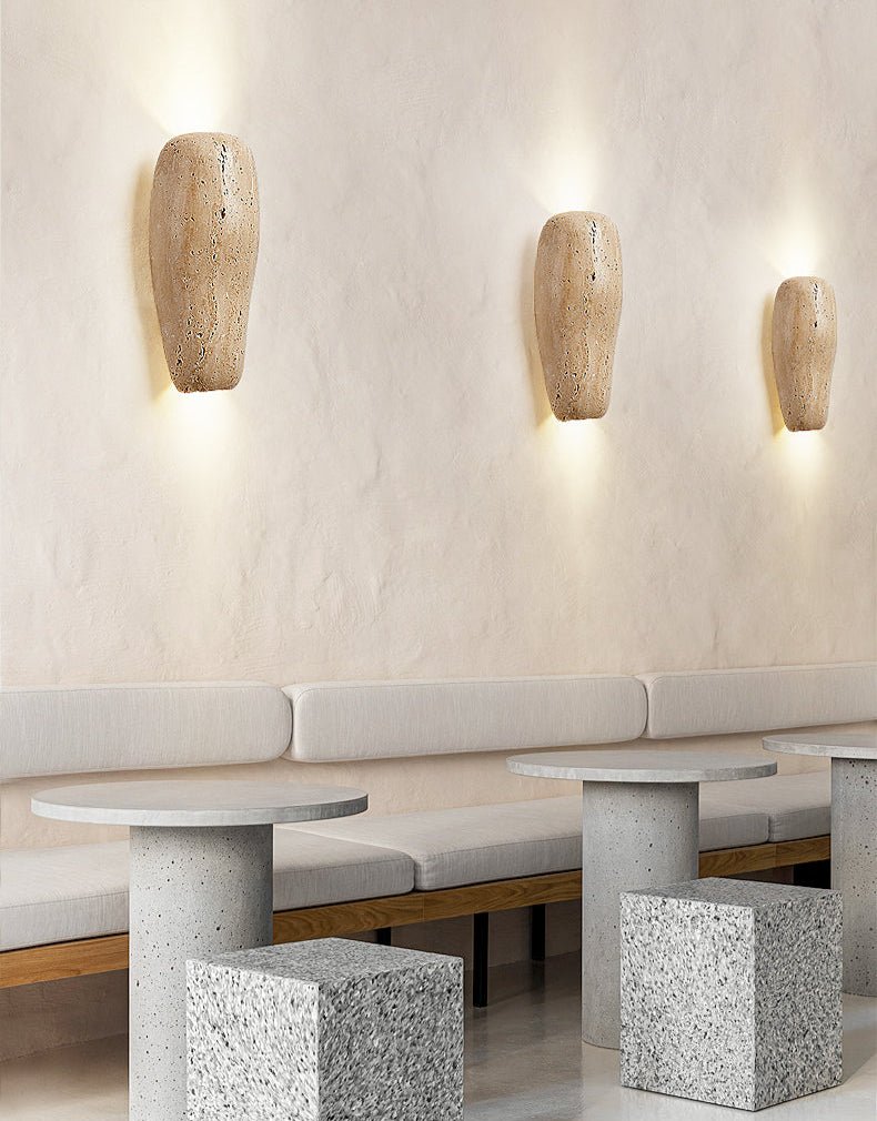Haldenra wandlamp met aardse stenen afwerking