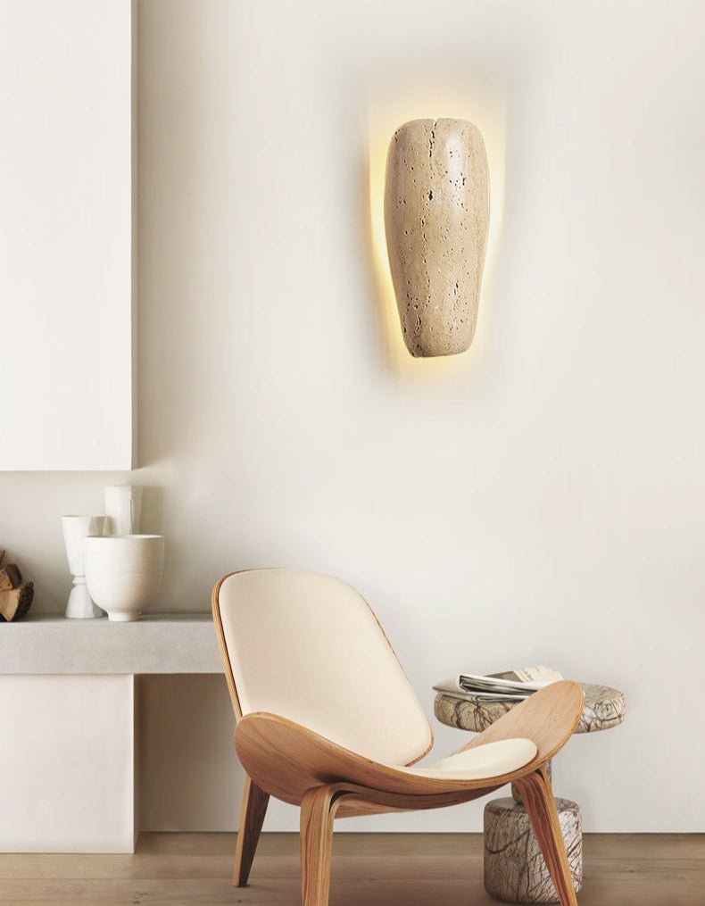 Haldenra wandlamp met aardse stenen afwerking
