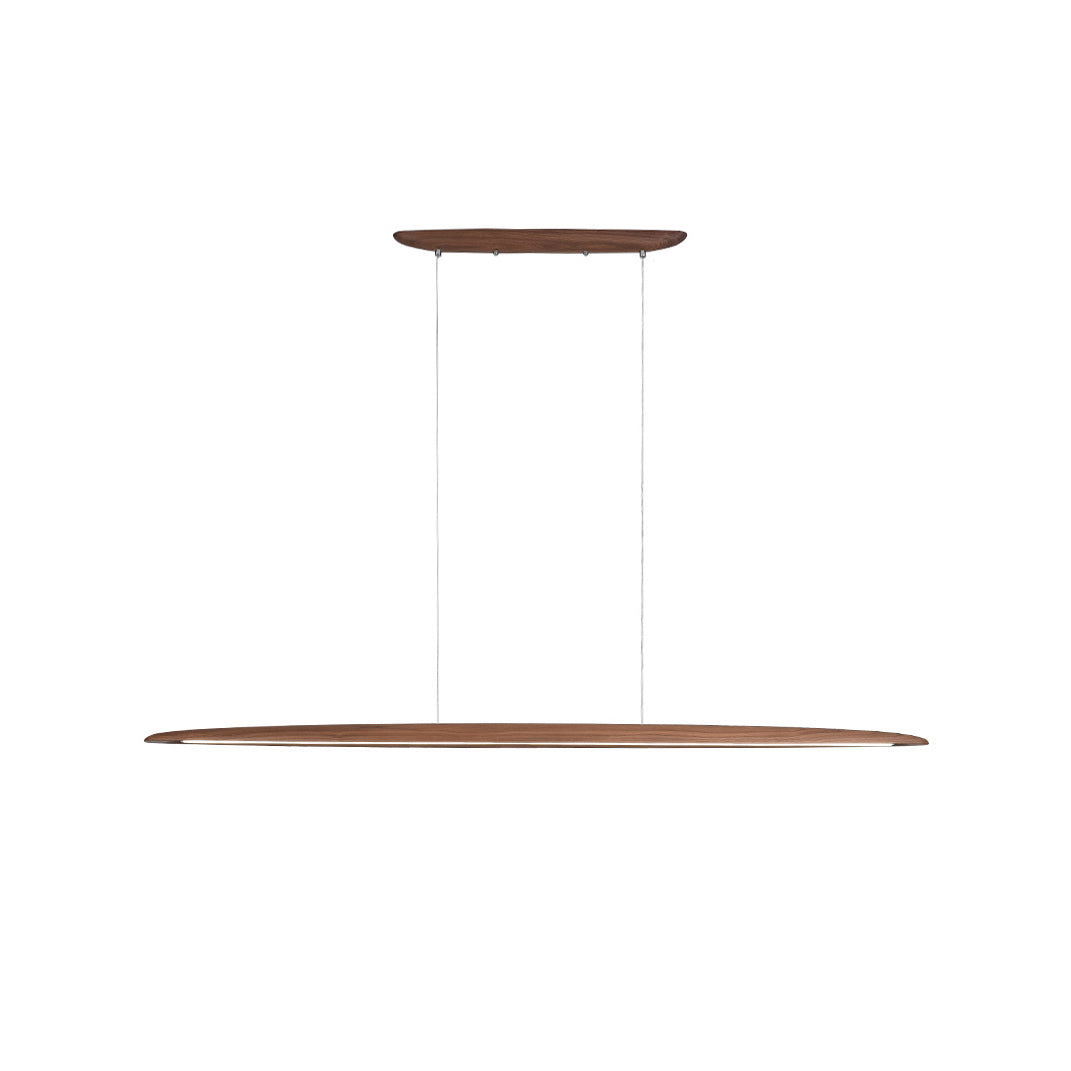 Zing lineaire hanglamp in walnootkleur met warm licht