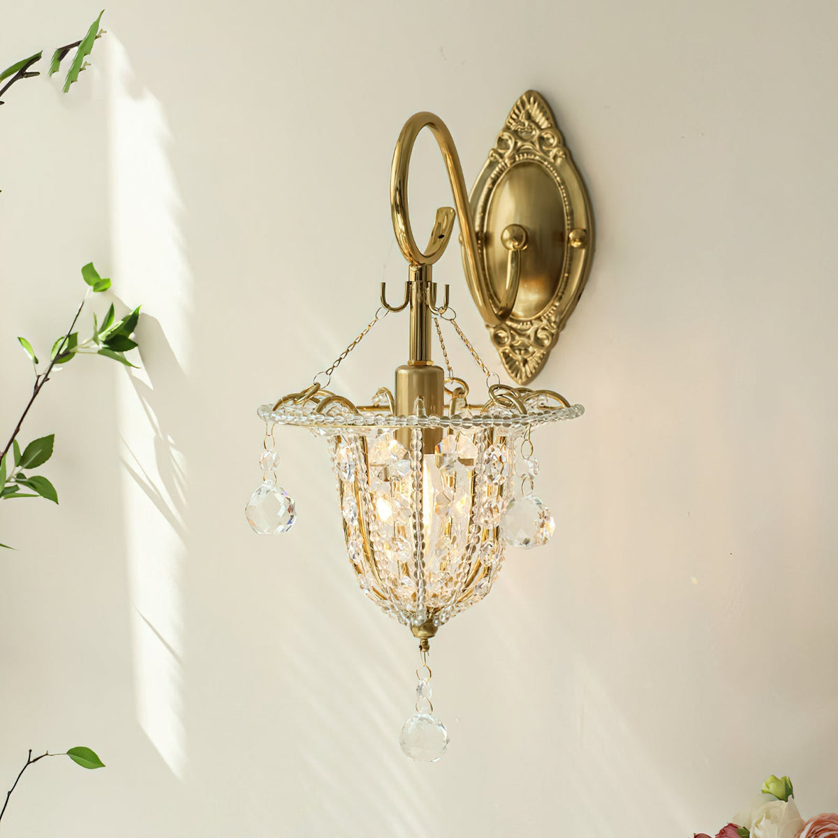 Arabella kristallen wandlamp goudkleurig