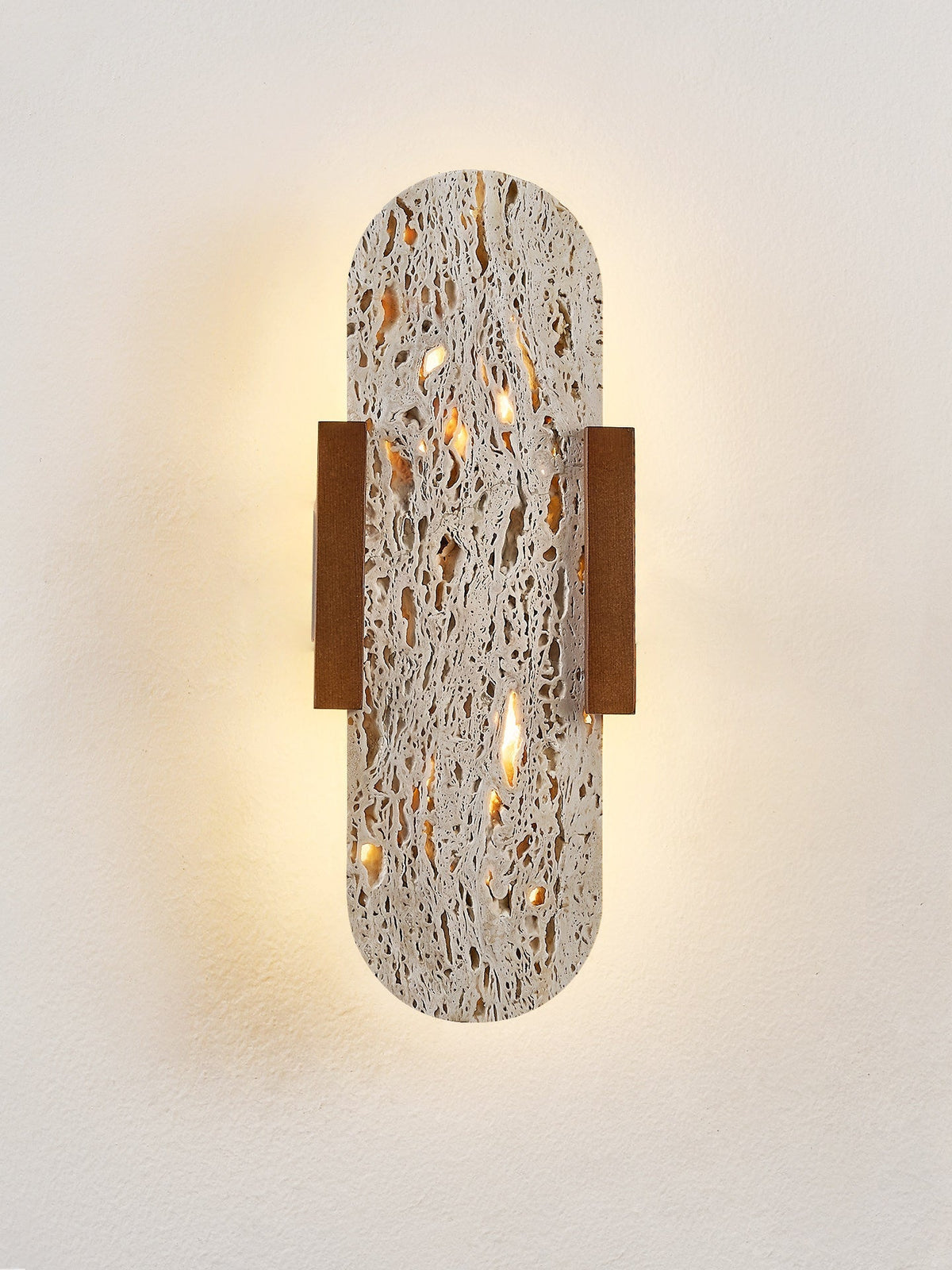 Seroaria wandlamp in Geel travertin met Walnootkleur