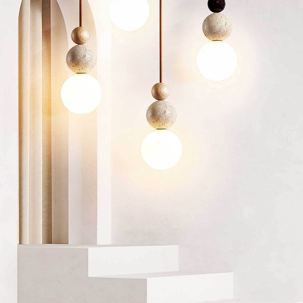 Bit Sfeer-cluster hanglamp van geel travertin