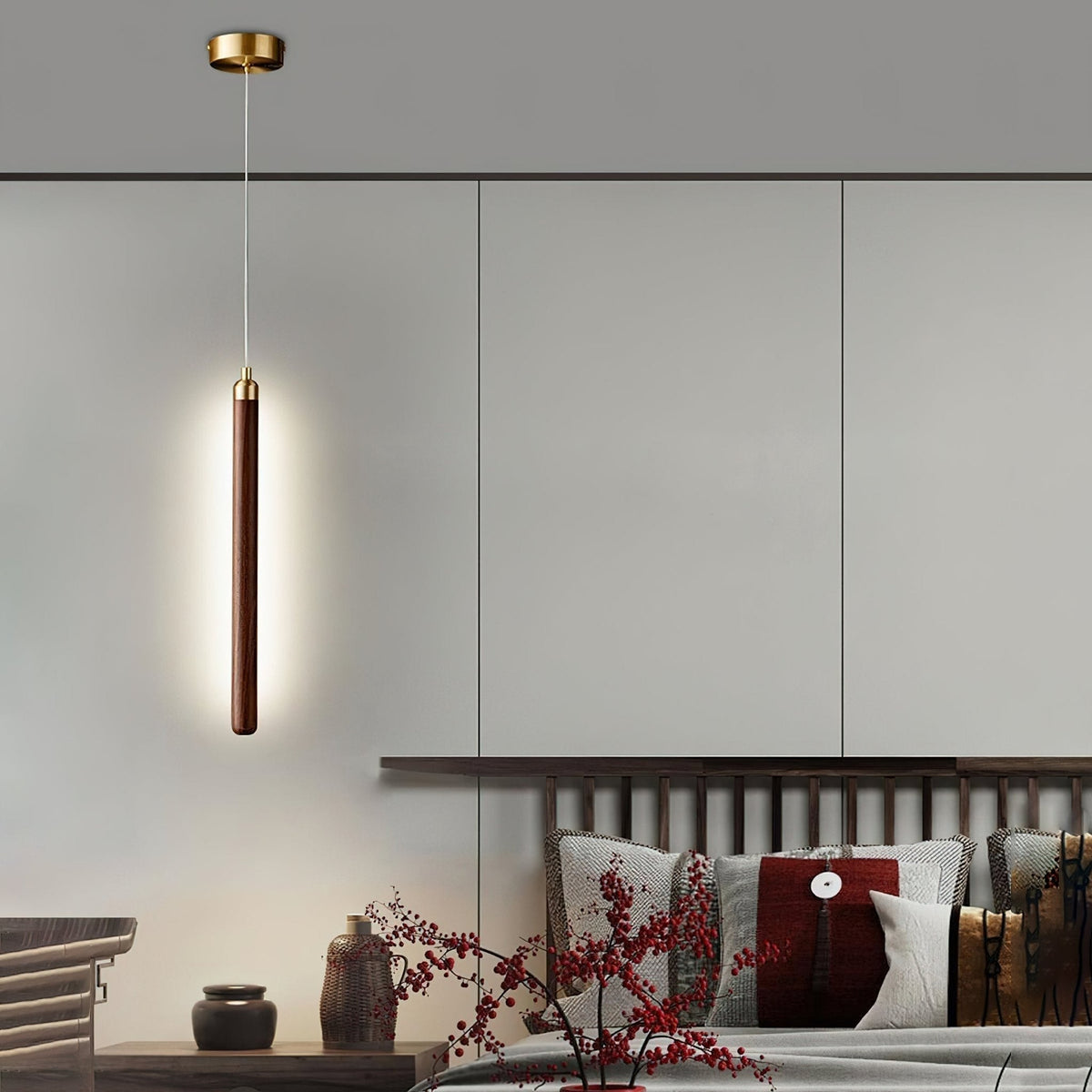 Kyoto walnoothout messing lineaire hanglamp