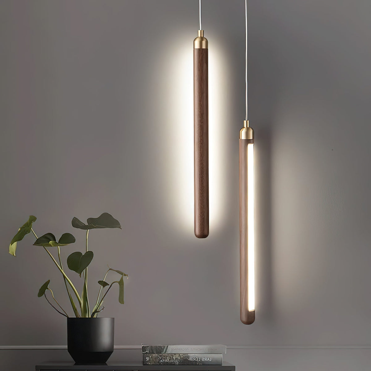 Kyoto walnoothout messing lineaire hanglamp