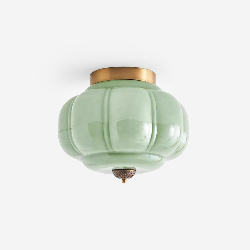 Selviro plafondlamp groen glas messing klassiek