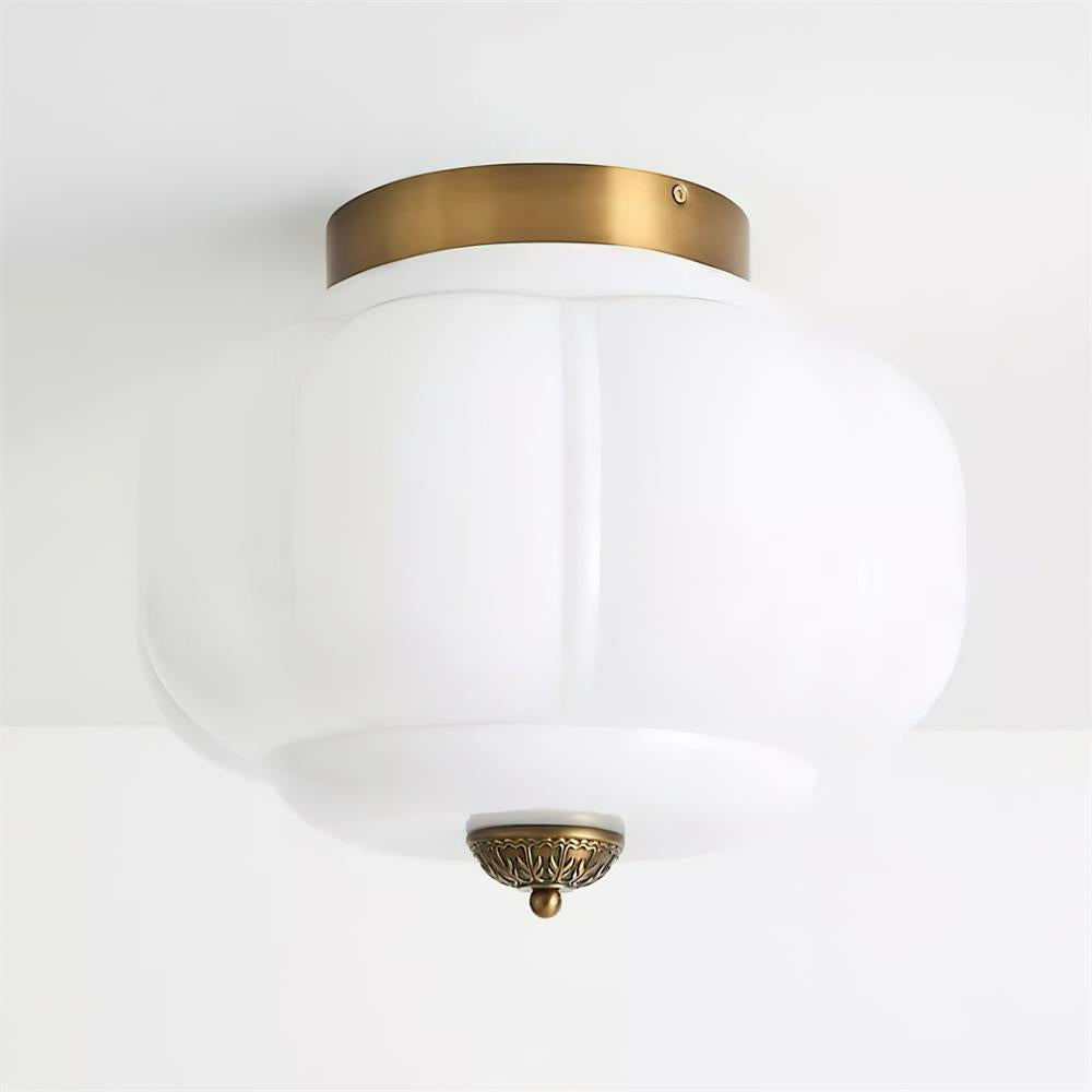 Selviro plafondlamp groen glas messing klassiek