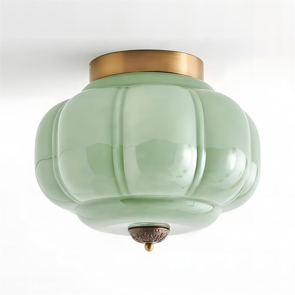 Selviro plafondlamp groen glas messing klassiek