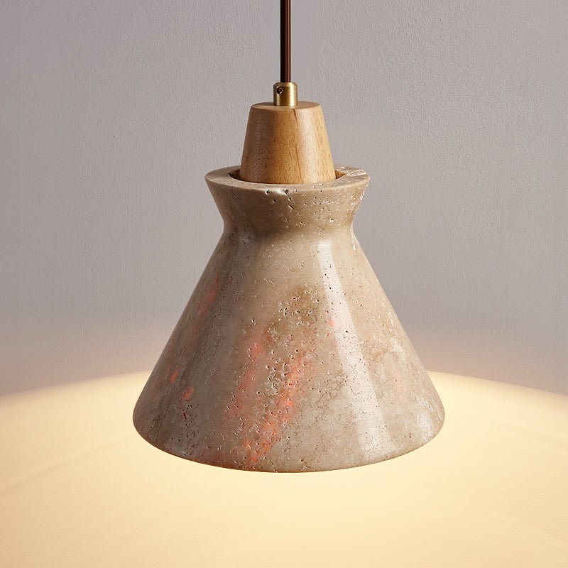 Ember hanglamp met geel travertin en walnoot