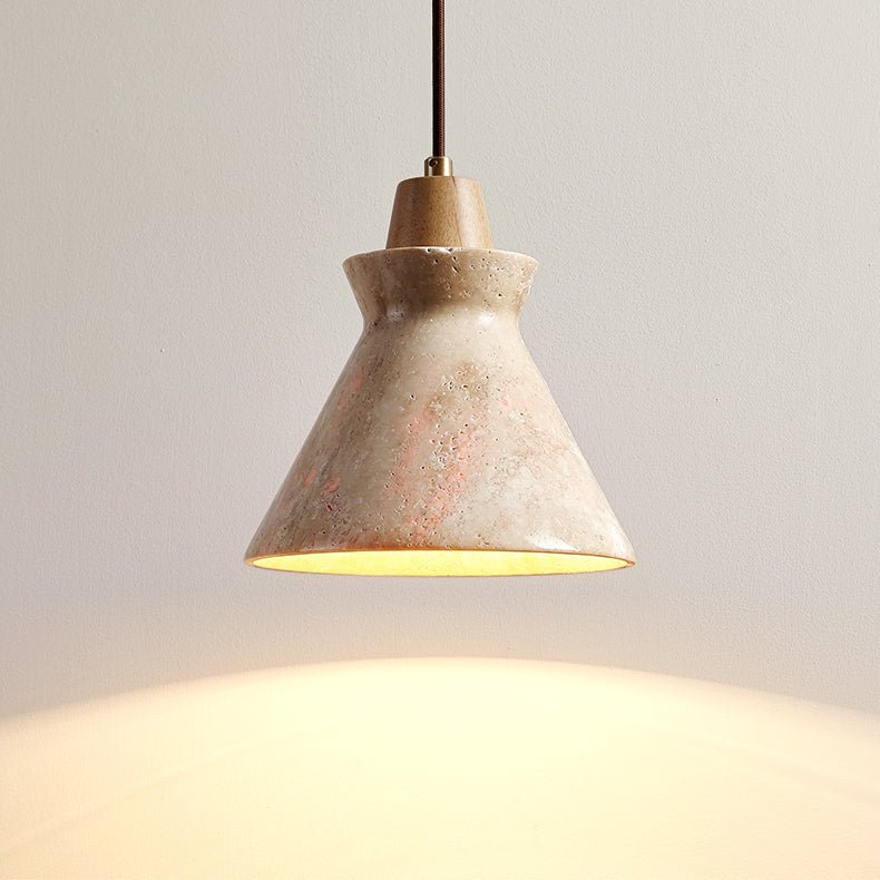 Ember hanglamp met geel travertin en walnoot