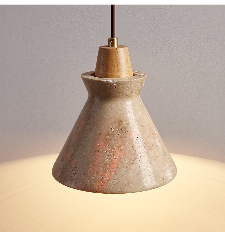 Ember hanglamp met geel travertin en walnoot