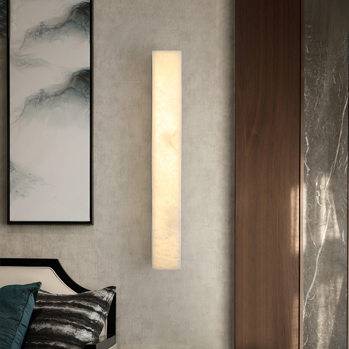 Quill wandlamp van messing met albasten kap