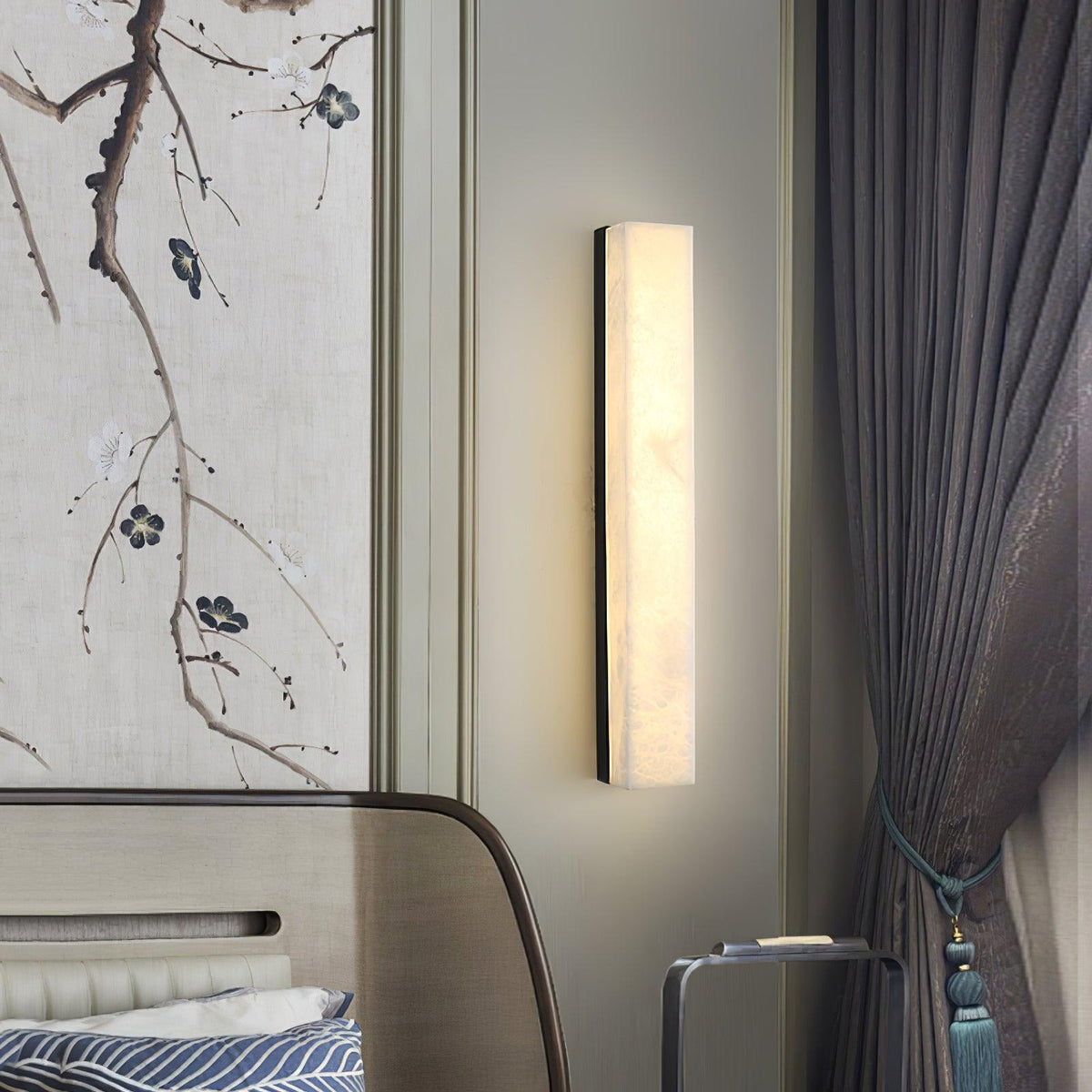 Quill wandlamp van messing met albasten kap
