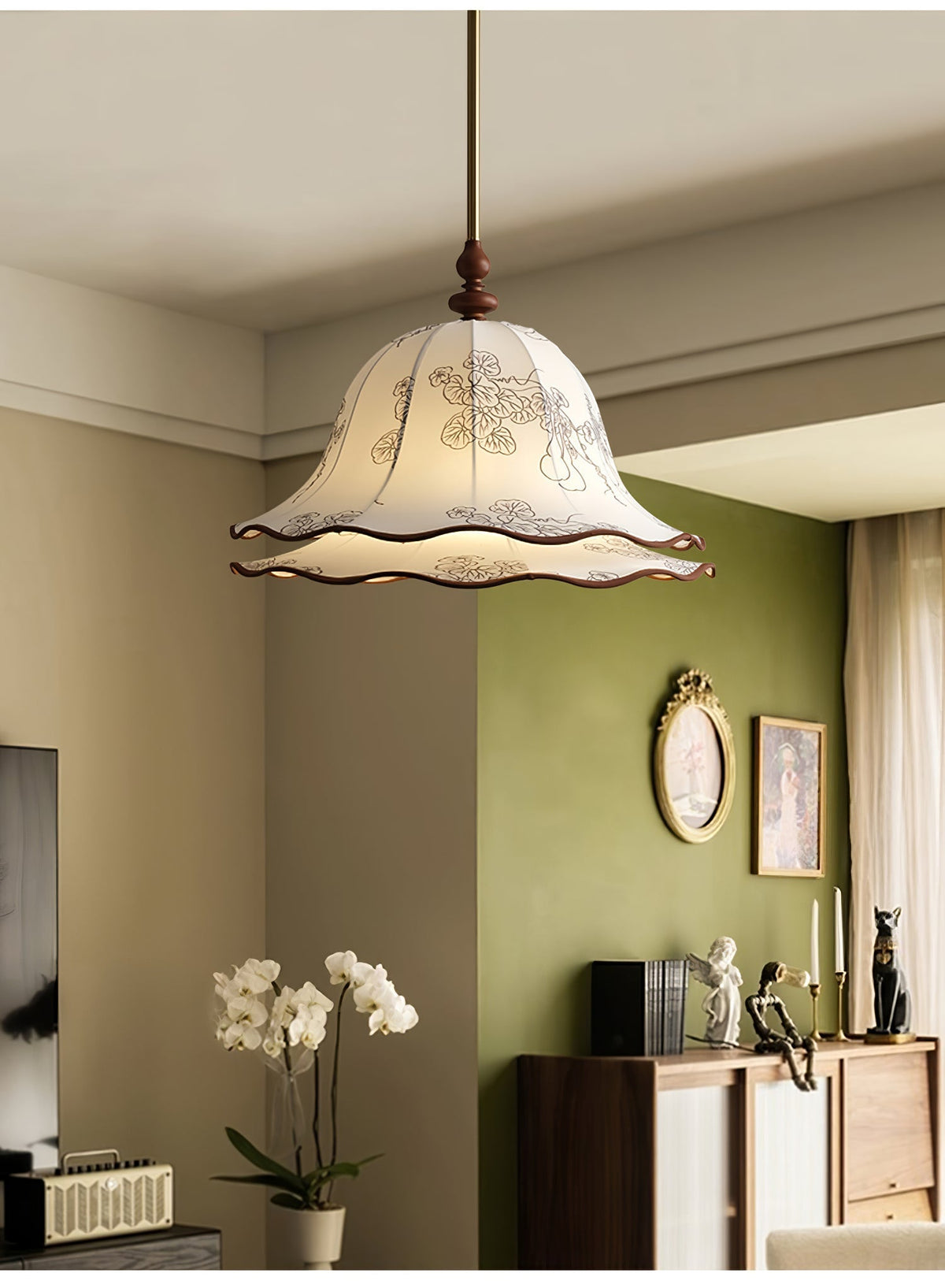 Ilsilis Traditionele Elegantie Bloemmotief Stoffen Hout hanglamp