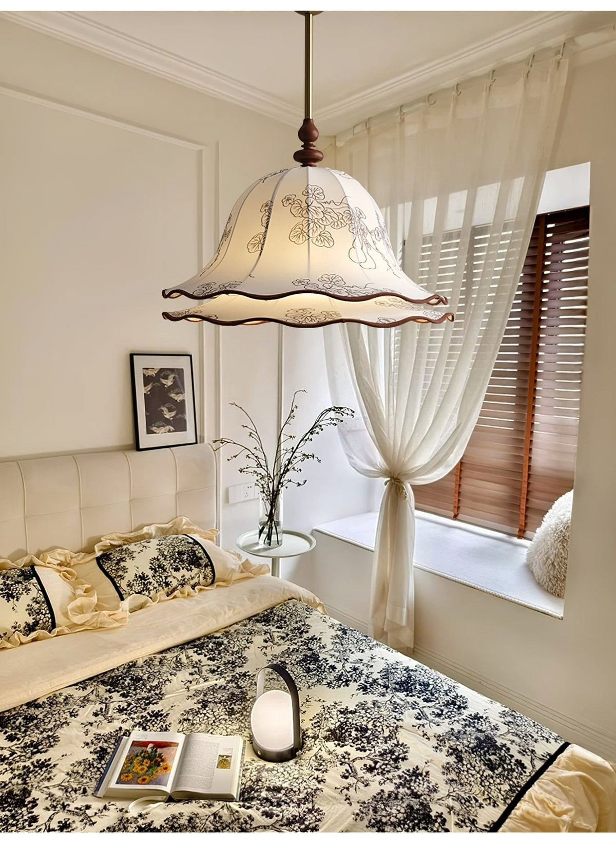 Ilsilis Traditionele Elegantie Bloemmotief Stoffen Hout hanglamp
