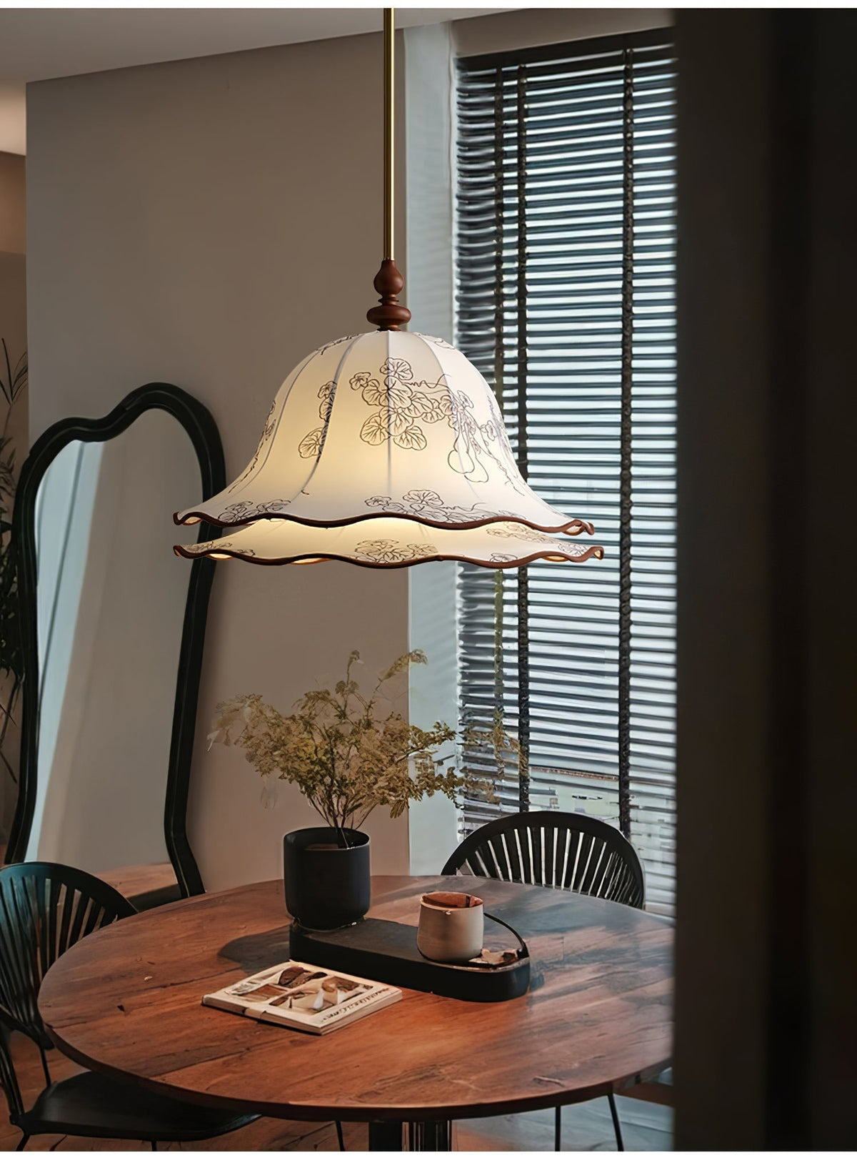 Ilsilis Traditionele Elegantie Bloemmotief Stoffen Hout hanglamp
