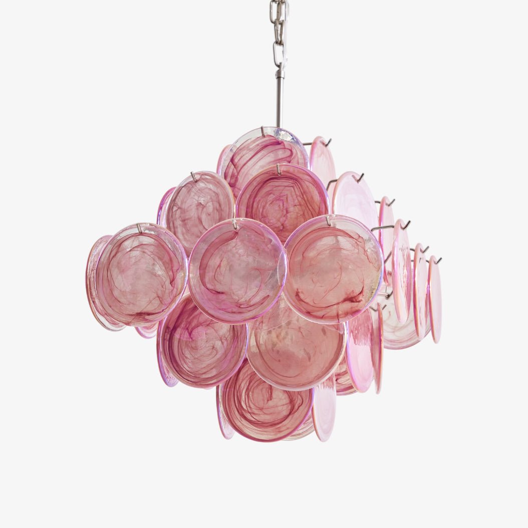 Celeian Kroonluchter Roze Iridescent Glazen Schijven Gelaagd Romantisch