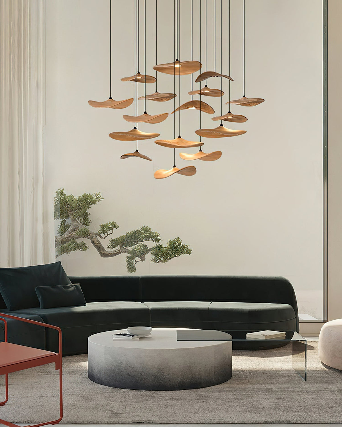 Abbott Moderne minimalistische kroonluchter met leeg houten bloemblaad