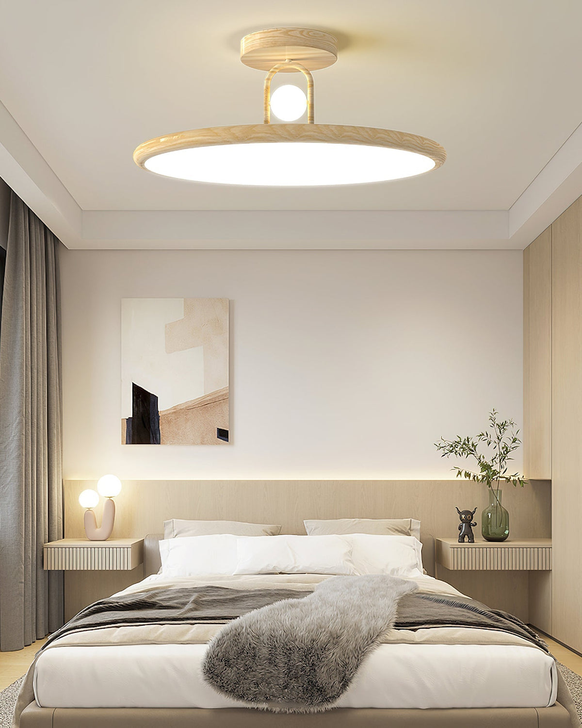 Mirisel Halo Vlakke plafondlamp Houtkleur Metaal