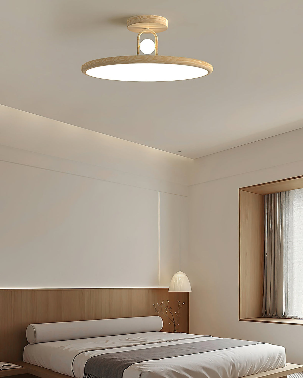 Mirisel Halo Vlakke plafondlamp Houtkleur Metaal