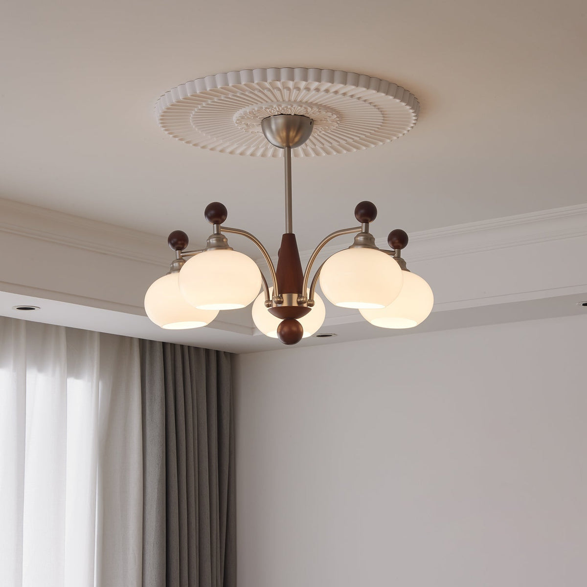 Ivloria Traditionele Elegantie Orbit Hout glas Kroonluchter