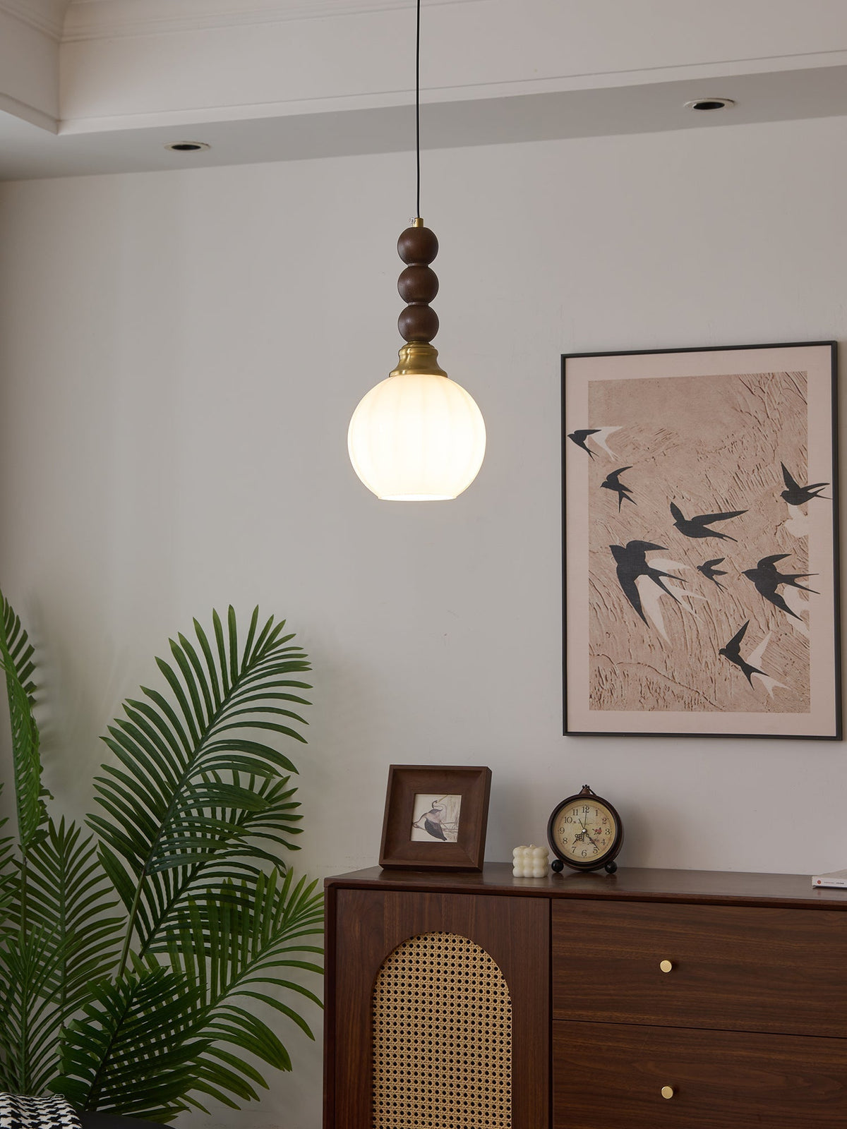 Vothaila Traditionele Elegantie Vintage glas Hout hanglamp