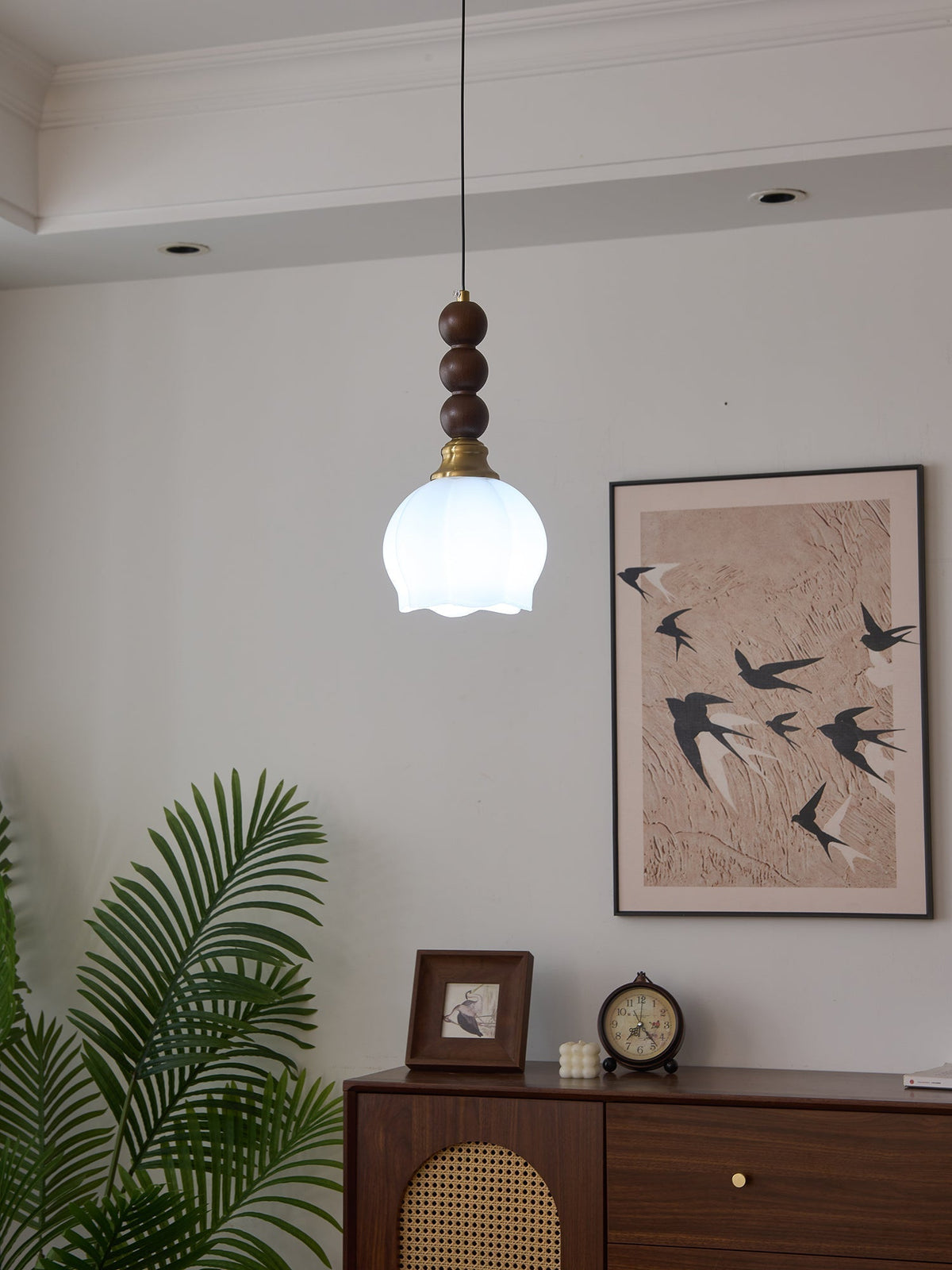 Vothaila Traditionele Elegantie Vintage glas Hout hanglamp