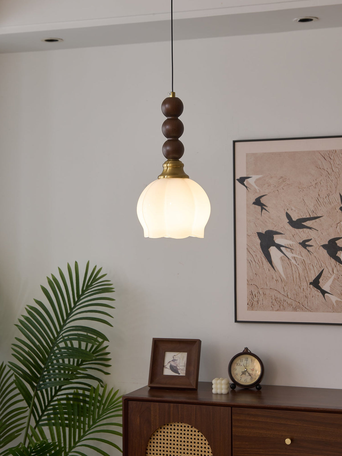 Vothaila Traditionele Elegantie Vintage glas Hout hanglamp