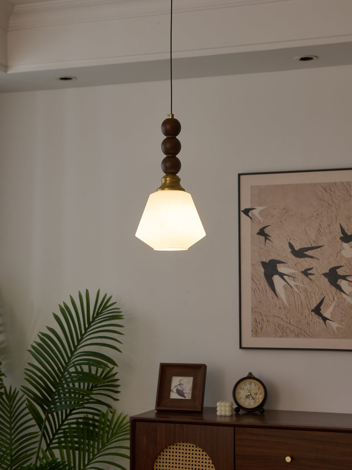 Vothaila Traditionele Elegantie Vintage glas Hout hanglamp