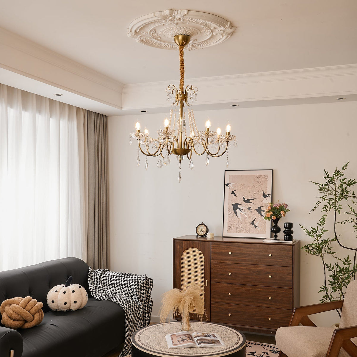 Evaria traditionele luxe kroonluchter met kristal en parels