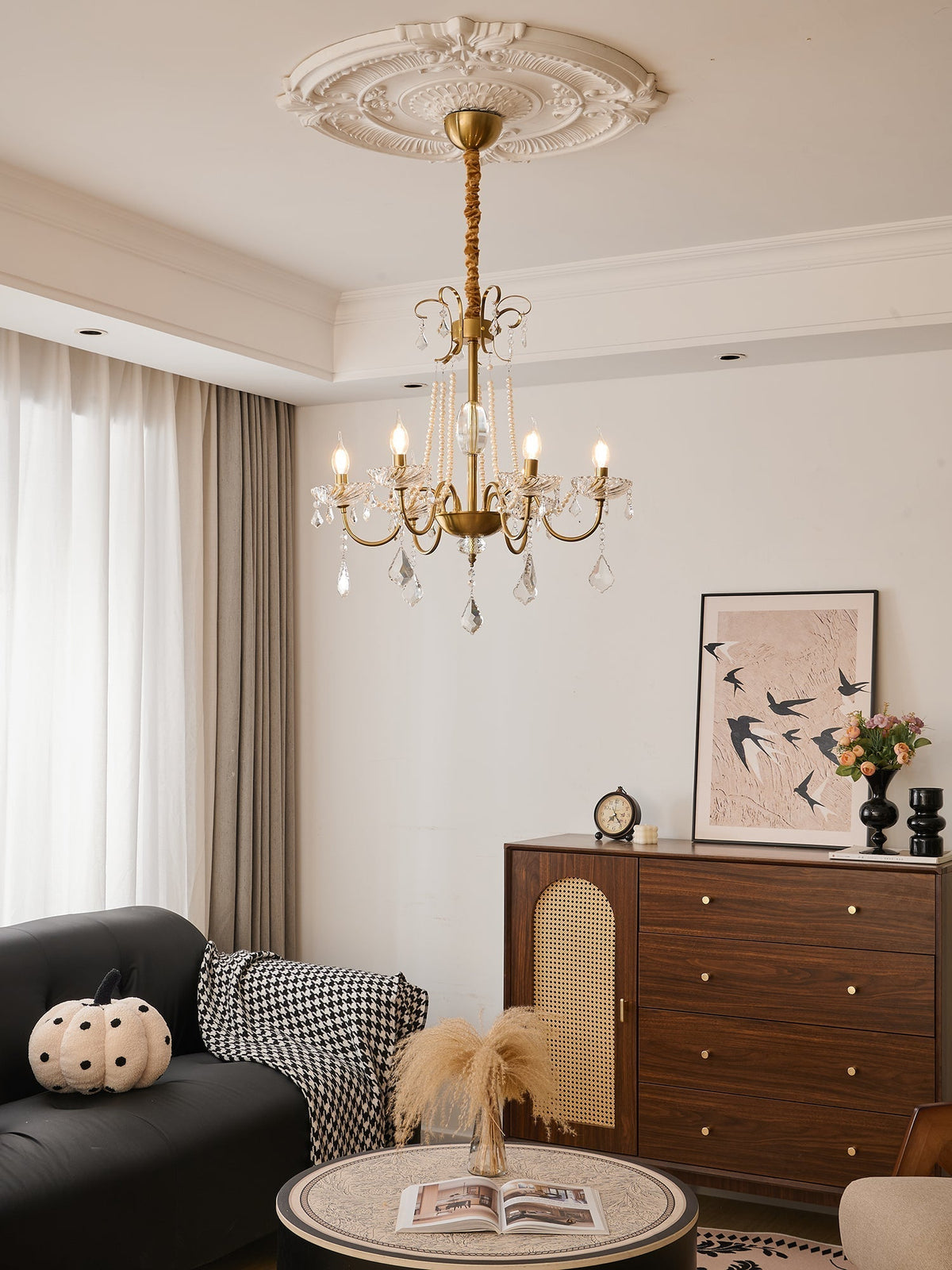 Evaria traditionele luxe kroonluchter met kristal en parels